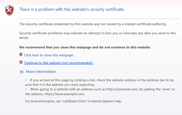 ie certificate error